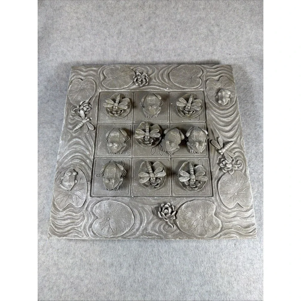 Vintage Frog Dragonfly Tic Tac Toe Resin Game Board Set 12